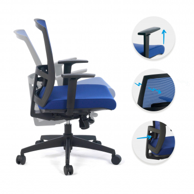 ergonomischer burostuhl blau schwarzes gestell netzstoff 1d verstellbare armlehnen lordosenstutze 3