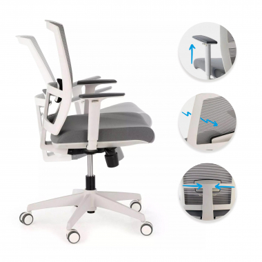 ergonomischer burostuhl weiss grau weisse struktur netzstoff 1d verstellbare armlehnen lordosenstutze 3