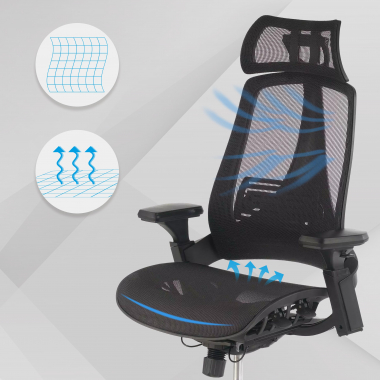 ergonomischer burostuhl schwarz thunder netzstoff 3d verstellbare armlehnen lordosenstutze kopfstutze 4
