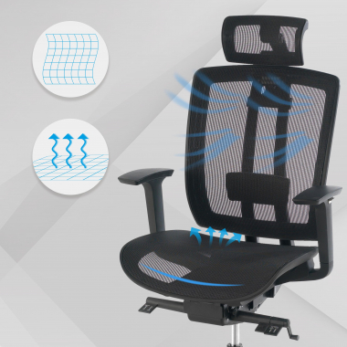 burostuhl schwarz mit kopfstutze netz netzstoff 4d verstellbare armlehnen lordosenstutze kopfstutze 4