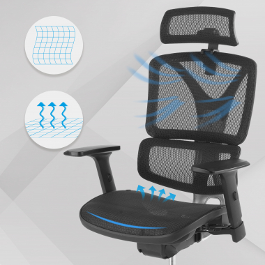 ergonomischer burostuhl schwarz focus netzstoff 3d verstellbare armlehnen lordosenstutze 4