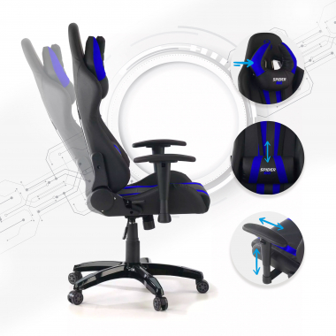 gaming stuhl blau spider kunstleder bewegliche armlehnen lumbal und nackenkissen kopfstutze 3