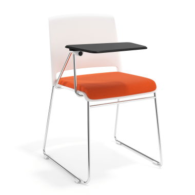 stuhl mit schreibplatte weiss orange mit schreibplatte gepolstert stoff ohne armlehnen 1