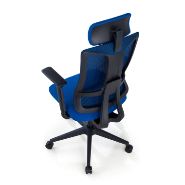 ergonomischer burostuhl blau schwarzes gestell netzstoff 3d verstellbare armlehnen lordosenstutze kopfstutze 7