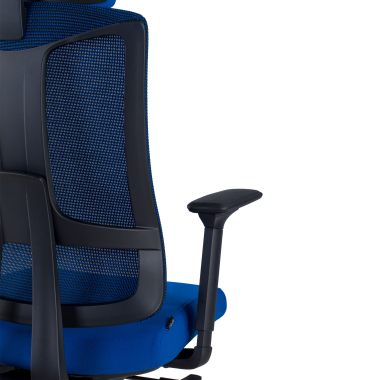 ergonomischer burostuhl blau schwarzes gestell netzstoff 3d verstellbare armlehnen lordosenstutze kopfstutze 9