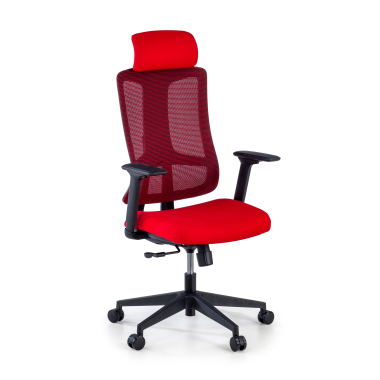ergonomischer burostuhl rot schwarzes gestell netzstoff 3d verstellbare armlehnen lordosenstutze kopfstutze 1