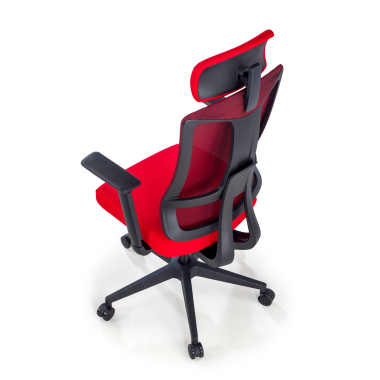 ergonomischer burostuhl rot schwarzes gestell netzstoff 3d verstellbare armlehnen lordosenstutze kopfstutze 7