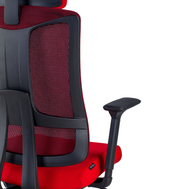 ergonomischer burostuhl rot schwarzes gestell netzstoff 3d verstellbare armlehnen lordosenstutze kopfstutze 9