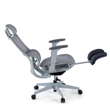 ergonomischer burostuhl grau mit fussstutze netzstoff 3d verstellbare armlehnen doppelte lordosenstutze kopfstutze ausziehbare fussstutze 5