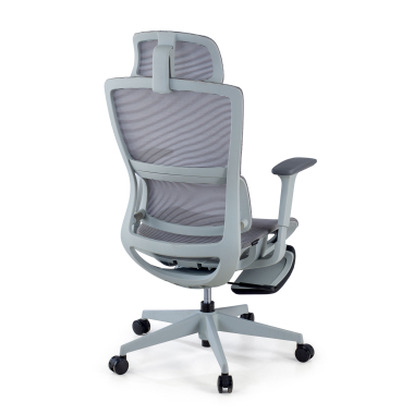 ergonomischer burostuhl grau mit fussstutze netzstoff 3d verstellbare armlehnen doppelte lordosenstutze kopfstutze ausziehbare fussstutze 6