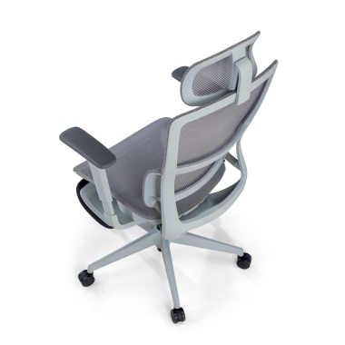 ergonomischer burostuhl grau mit fussstutze netzstoff 3d verstellbare armlehnen doppelte lordosenstutze kopfstutze ausziehbare fussstutze 8