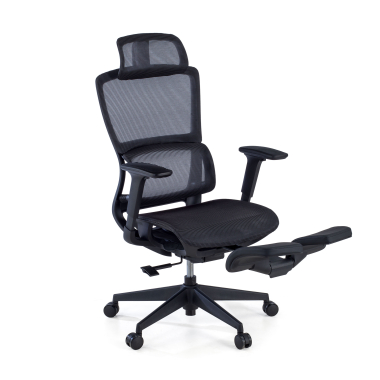 ergonomischer burostuhl schwarz mit fussstutze netzstoff 3d verstellbare armlehnen doppelte lordosenstutze kopfstutze ausziehbare fussstutze 4