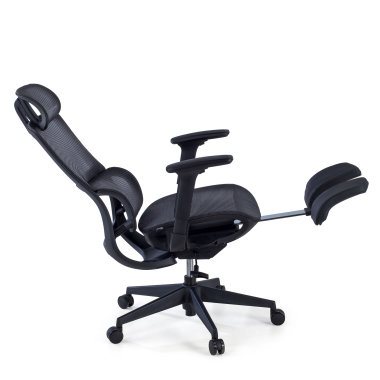 ergonomischer burostuhl schwarz mit fussstutze netzstoff 3d verstellbare armlehnen doppelte lordosenstutze kopfstutze ausziehbare fussstutze 6