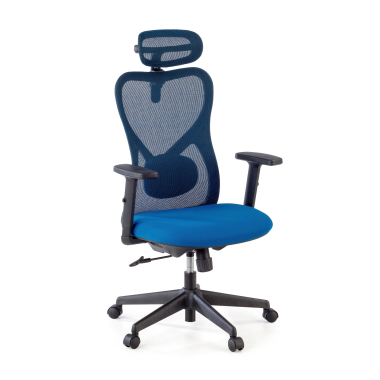 burostuhl blau schwarzes gestell netzstoff 1d verstellbare armlehnen lordosenstutze kopfstutze 1