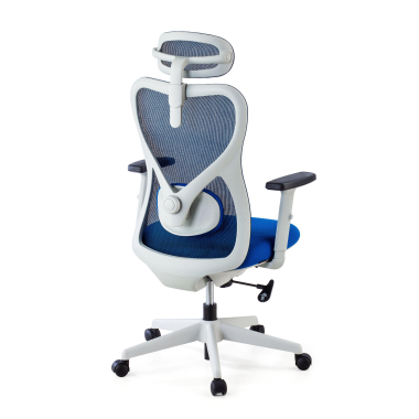 burostuhl weiss blau weisse struktur netzstoff 1d verstellbare armlehnen lordosenstutze kopfstutze 8