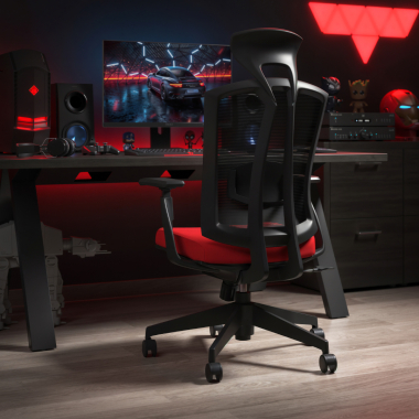 ergonomischer burostuhl rot ridley netzstoff 3d verstellbare armlehnen lordosenstutze kopfstutze 2