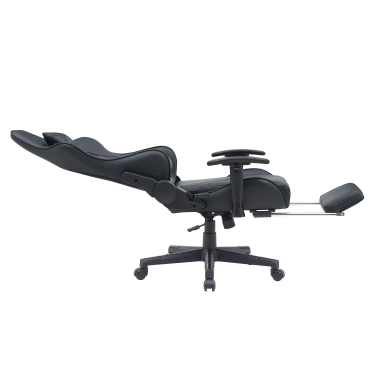 gaming stuhl schwarz epic kunstleder bewegliche armlehnen lumbal und nackenkissen kopfstutze ausziehbare fussstutze 4