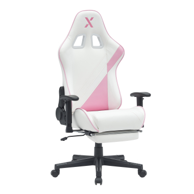 gaming stuhl weiss rosa epic kunstleder bewegliche armlehnen lumbal und nackenkissen kopfstutze ausziehbare fussstutze 11