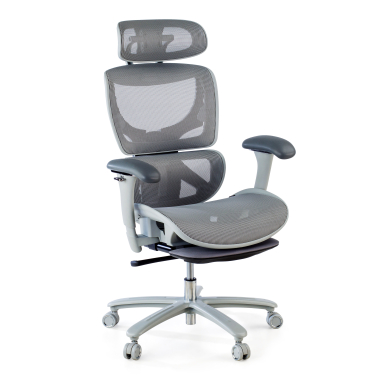 ergonomischer burostuhl weiss grau weisse struktur netzstoff 3d verstellbare armlehnen kopfstutze ausziehbare fussstutze 1