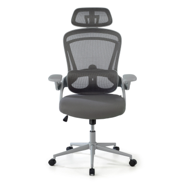 ergonomischer burostuhl weiss grau optima netzstoff hochklappbare armlehnen doppelte lordosenstutze kopfstutze 3