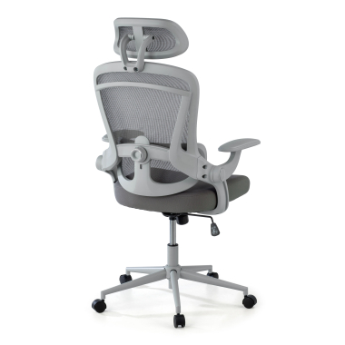 ergonomischer burostuhl weiss grau optima netzstoff hochklappbare armlehnen doppelte lordosenstutze kopfstutze 7