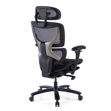 ergonomischer burostuhl schwarz schwarze struktur netzstoff 3d verstellbare armlehnen kopfstutze ausziehbare fussstutze 9