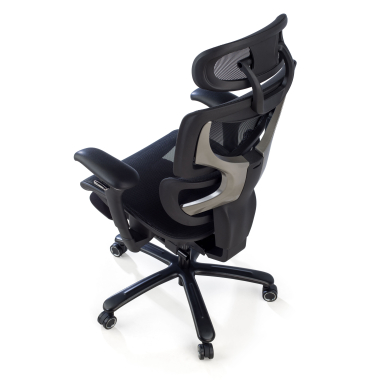 ergonomischer burostuhl schwarz schwarze struktur netzstoff 3d verstellbare armlehnen kopfstutze ausziehbare fussstutze 10