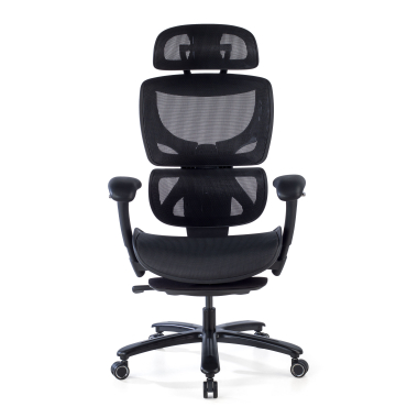 ergonomischer burostuhl schwarz schwarze struktur netzstoff 3d verstellbare armlehnen kopfstutze ausziehbare fussstutze 3