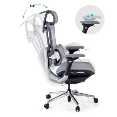 ergonomischer burostuhl grau valkyr netzstoff 4d verstellbare armlehnen doppelte lordosenstutze kopfstutze 4