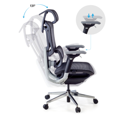 ergonomischer burostuhl schwarz valkyr netzstoff 4d verstellbare armlehnen doppelte lordosenstutze kopfstutze 4